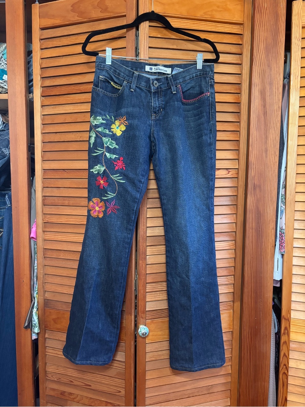 GAP Dark Wash Flare Jeans with Multicolor Floral Embroidery